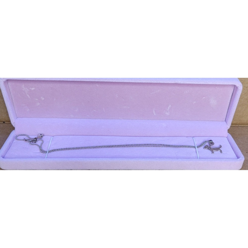 Sterling Silver 925 Dachshund Charm Pendant Ball Chain Necklace 9" with Pink Box